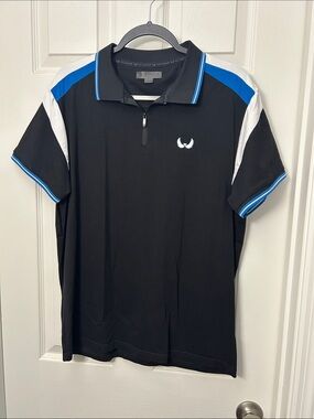 Nick Danger Black Polo with Blue & White Trim - Zip Neck